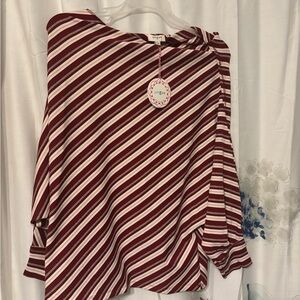 Umgee Burgundy and White Diagonal Striped Top